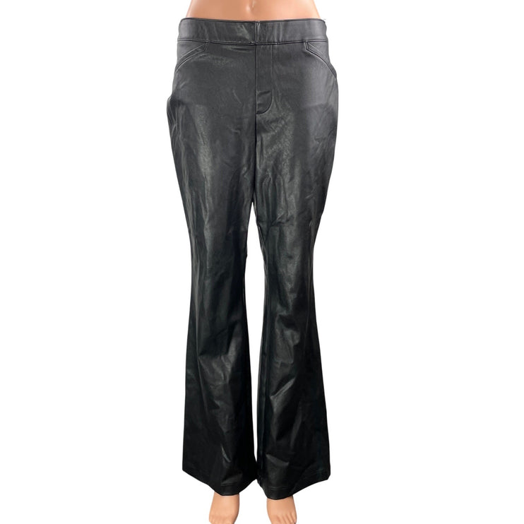 SPANX Black Faux Vegan Leather High Rise Bootcut Flared Leg Trouser Pants Size L