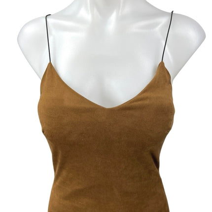 The Vintage Shop Brown Faux Suede Vegan Sleeveless Cami Mini Bodycon Dress Sz S