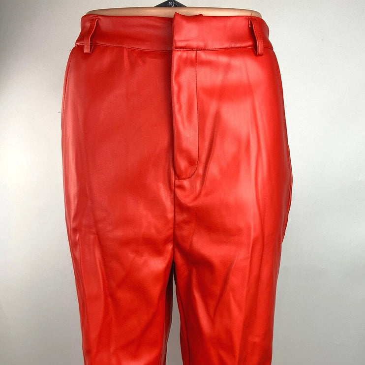 Missguided Red Contrast Stitch Faux Leather High Rise Trouser Ankle Pants 6 Tall