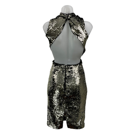 H&M Women's Black Silver Sleeveless Metallic Sequin Cutout Bodycon Midi Dress 4