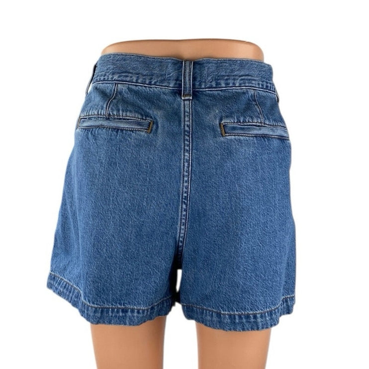 Madewell Women's Blue High Waisted Pleated A Line Mini Denim Jean Shorts Size 29