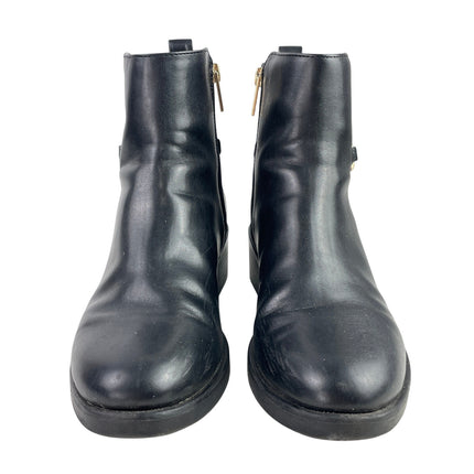 Tommy Hilfiger Women's Black Leather  Round Toe Block Heel Ankle Booties Boots 8