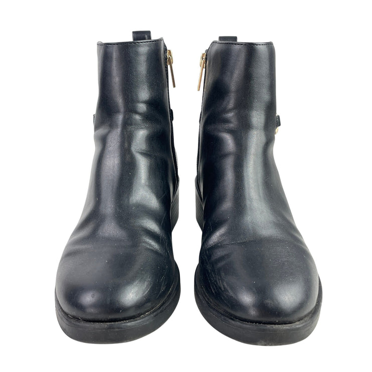 Tommy Hilfiger Women's Black Leather  Round Toe Block Heel Ankle Booties Boots 8