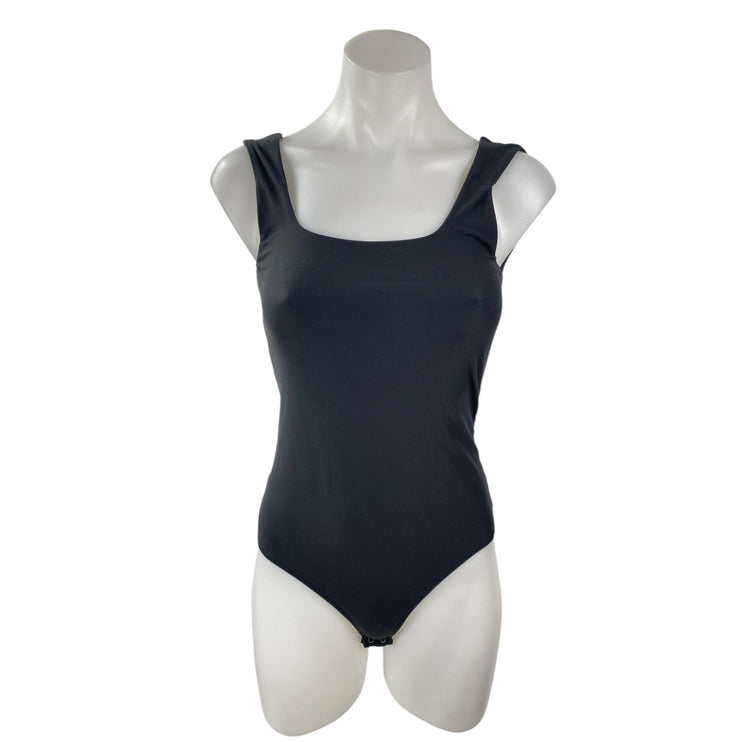 Abercrombie & Fitch Black Sleeveless Square Neck Thong Tank Bodysuit Top Size S