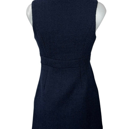 English Factory Navy Blue Textured Tweed Sleeveless Button A Line Mini Dress XS