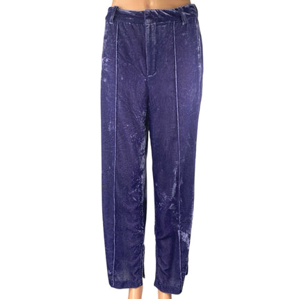 Zara Women's Purple Velvet Velour High Waisted Straight Leg Trousers Pants XS