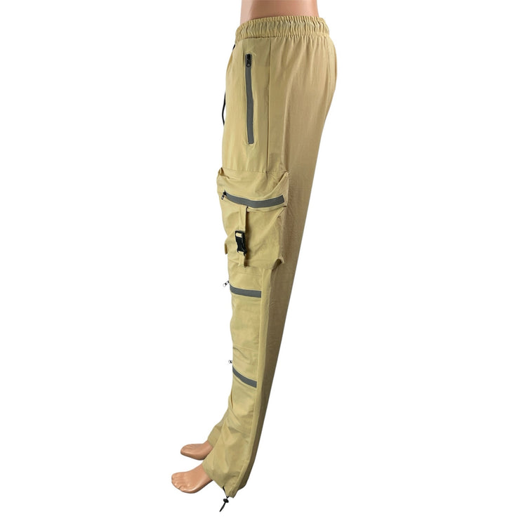 NEW Forever 21 Men's Khaki Tan Multi Zip Pocket Utility Cargo Jogger Pants Sz L