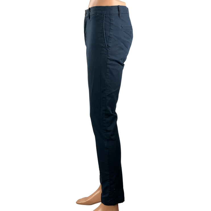 Penguin Men's Navy Blue Mid Rise Slim Fit Tapered Stretch Trousers Pants 29x32