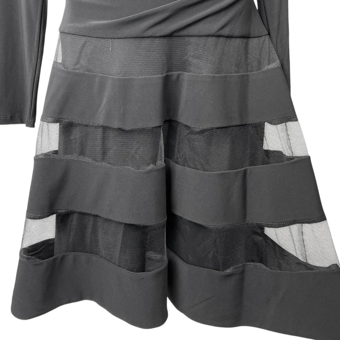 NEW LAUREN Ralph Lauren Black Tulle-Trim Faux Wrap Jersey Fit & Flare Brie NEW LAUREN Ralph Lauren Black Tulle-Trim Faux Wrap Jersey Fit & Flare Brie