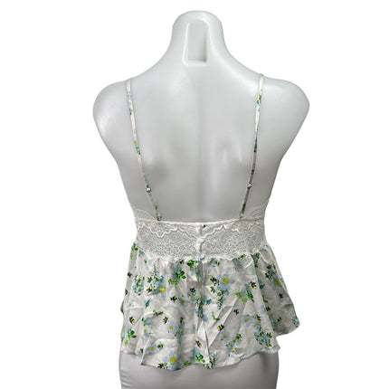 Victoria's Secret Green Floral Lace Sleeveless Cami Tank Peplum Blouse Top M