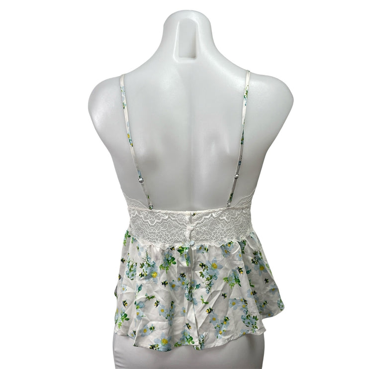 Victoria's Secret Green Floral Lace Sleeveless Cami Tank Peplum Blouse Top M