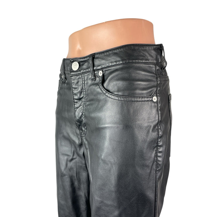 Express Women's Black Faux Vegan Leather High Rise Straight Trouser Pants Size 4