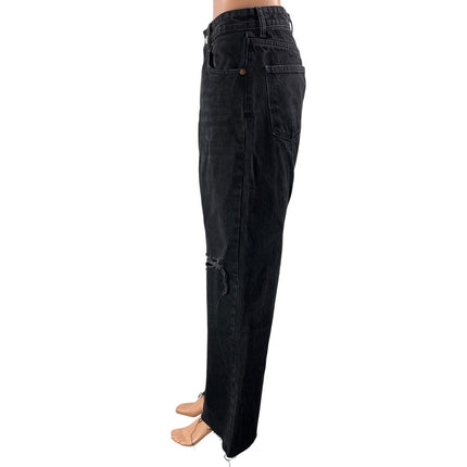 Zara Women's Black High Waisted Distressed Wide Leg Baggy Denim Jeans Size 8