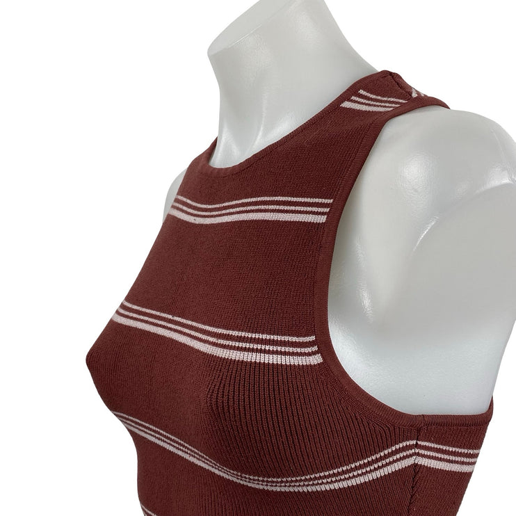 Aritzia Babaton Brown Striped Sculpt High Neck Sleeveless Tank Crop Top Size S