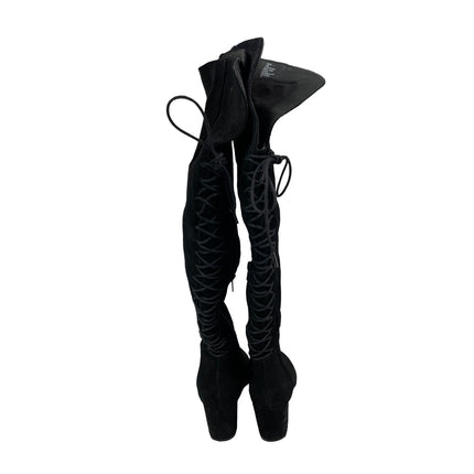Steve Madden Hansil Women's Black Suede Lace Up Back Round Toe Winter Boots 5.5