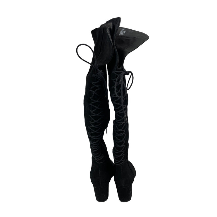 Steve Madden Hansil Women's Black Suede Lace Up Back Round Toe Winter Boots 5.5