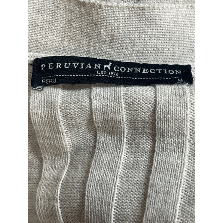 Peruvian Connection Beige Ribbed Midi Bodycon Long Cardigan & Tank Dress Set M