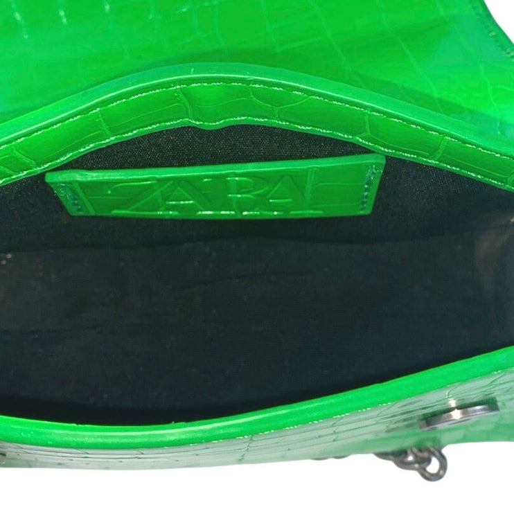 Zara Kelly Green Faux Leather Vegan Crossbody Chain Strap Mini Bag Handbag OS