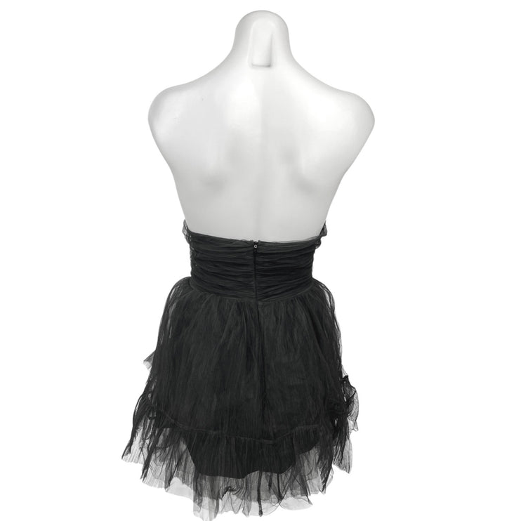 Bershka Black Tulle Ruffle Strapless Fit & Flare Mini Cocktail Tube Dress Size L