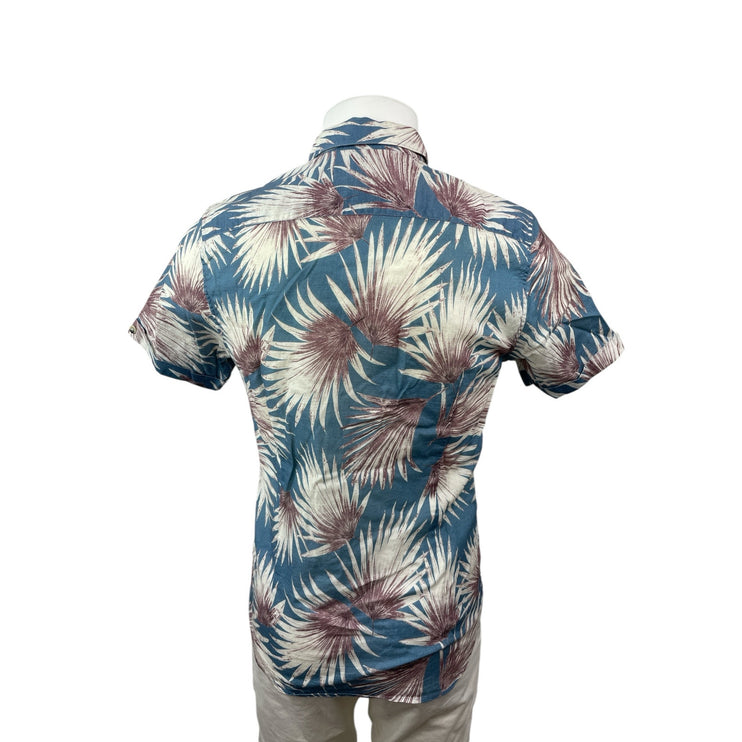 Ted Baker Men's Blue Leaf Hawaiian Short Sleeve Button Down Shirt Top Size M