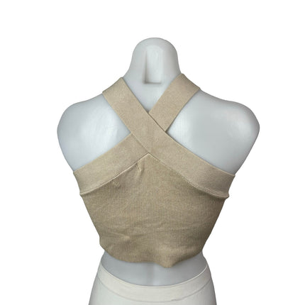 House of Harlow 1960 Cream Beige Cross Halter Sleeveless Knit Crop Top Size M