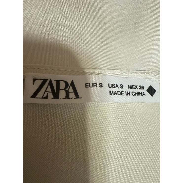 Zara Women's Cream Sleeveless Silk Satin Square Cami Camisole Tank Top Size S