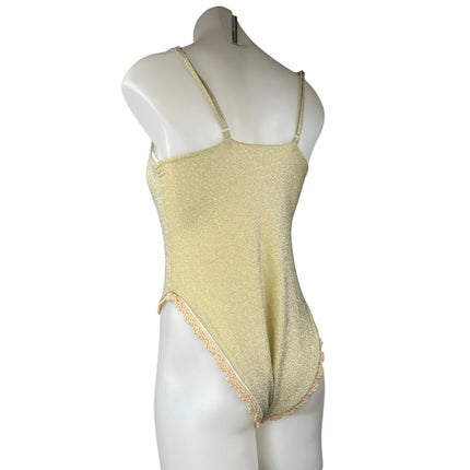 Maiyo Cristalina Women's Gold Metallic Sleeveless Cami Tank Bodysuit Top Size M