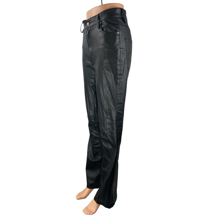 Zara Women's Black Faux Leather Vegan High Rise Straight Leg Trousers Pants Sz 4