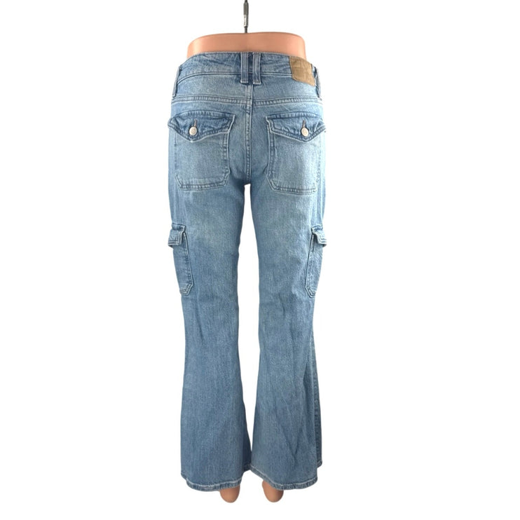 Aeropostale Women's Blue Mid Rise Flared Bootcut Y2k Cargo Denim Jeans Size 2