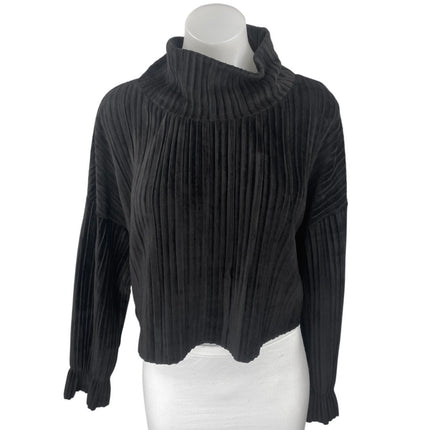 Ontwelfth Women's Black Pleated Knit Long Sleeve Turtleneck Sweater Top Size S