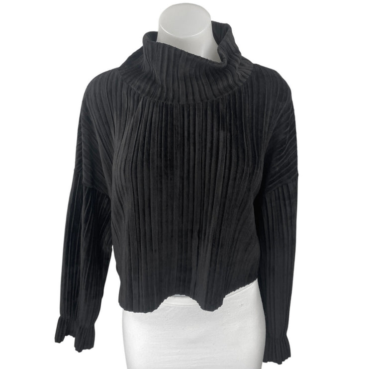 Ontwelfth Women's Black Pleated Knit Long Sleeve Turtleneck Sweater Top Size S