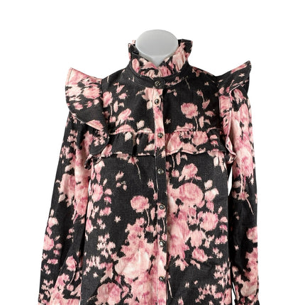 NEW Tuckernuck Valette Multicolor Floral Ruffle Button Up Long Sleeve Blouse XS
