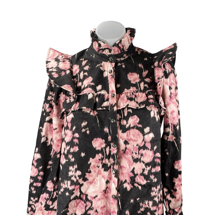 NEW Tuckernuck Valette Multicolor Floral Ruffle Button Up Long Sleeve Blouse XS