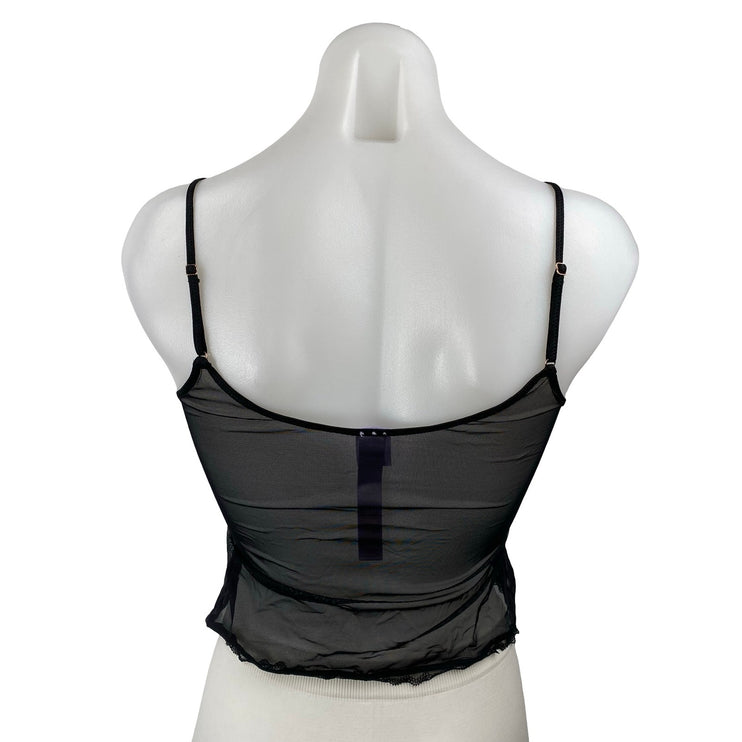 Savage x Fenty Black Rhinestone Logo Lace Sheer Mesh Cami Tank Crop Top Size XS