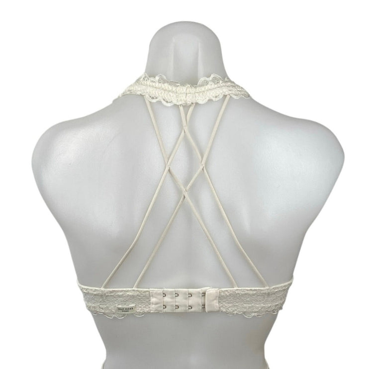 Gilly Hicks Women's White Lace Floral Sleeveless Halter Bralette Bra Top Size M