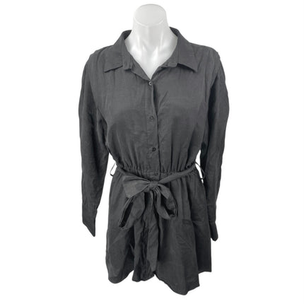 Zara Women's Black Long Sleeve Tie Waist Button Up Mini Shirt Dress Size S