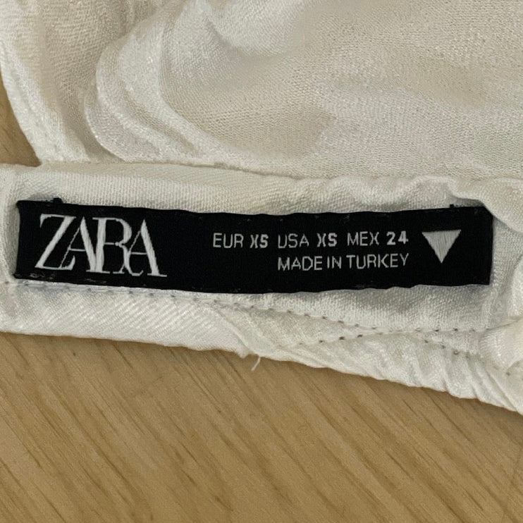 Zara White Satin Sleeveless Tie Back Crop Bandana Handkerchief Cami Tank Top XS