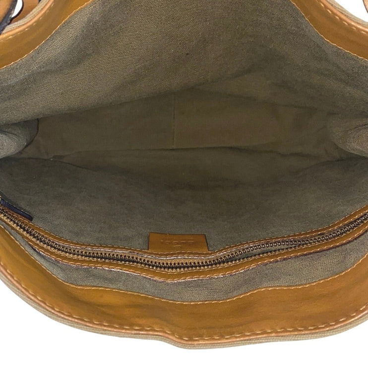 Gucci Women's Gray Green Braided Leather Straps Canvas Tote Shoulder Hand Bag