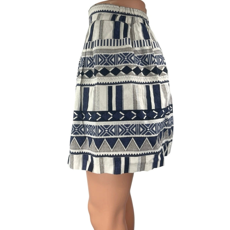 The Shew Women's Navy White Geometric Print Zipper Mini A-line Skirt Size S