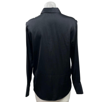 Abercrombie & Fitch Black Silk Satin Long Sleeve Button Down Shirt Top Size M