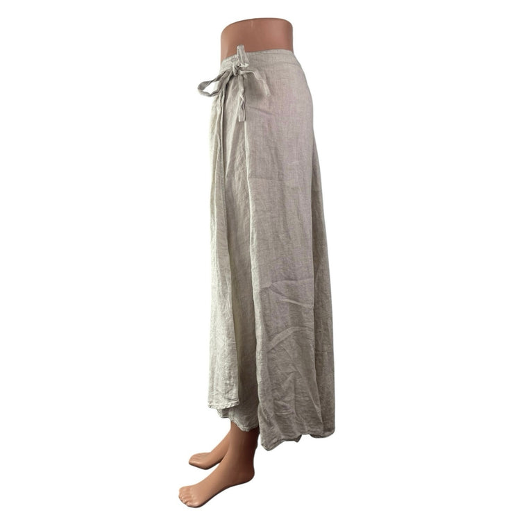 Oysho Women's Gray 100% Linen Tie High Waisted Straight Midi Wrap Skirt Size M