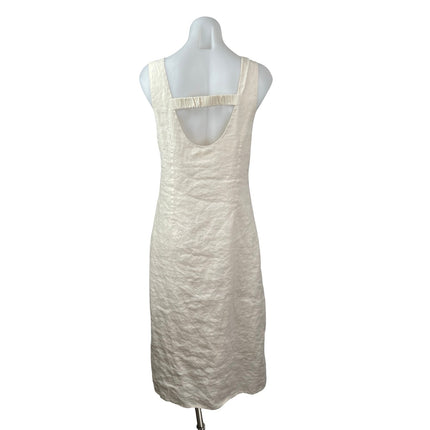 Sancia Beige 100% Linen Sleeveless Sweetheart Button Up Tank Shirt Midi Dress M