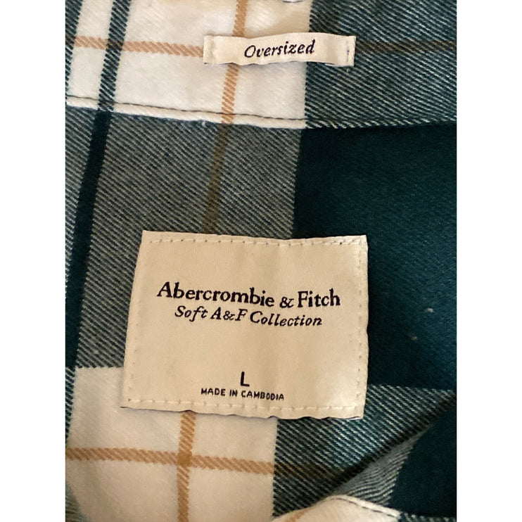 Abercrombie & Fitch Oversized Green Plaid Check Flannel Button Down Shirt Top L