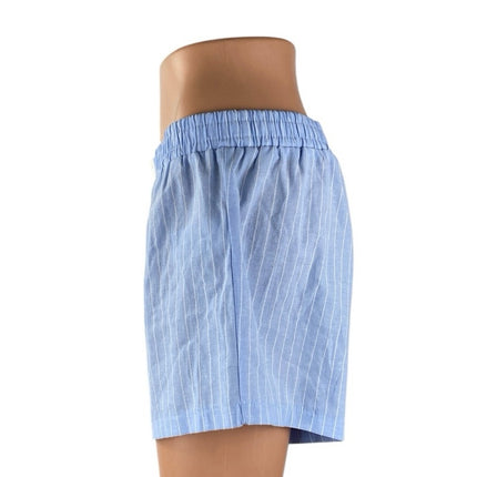 NEW Edikted Women Blue Stripe High Rise Elastic Waist Lounge Boxer Mini Shorts L