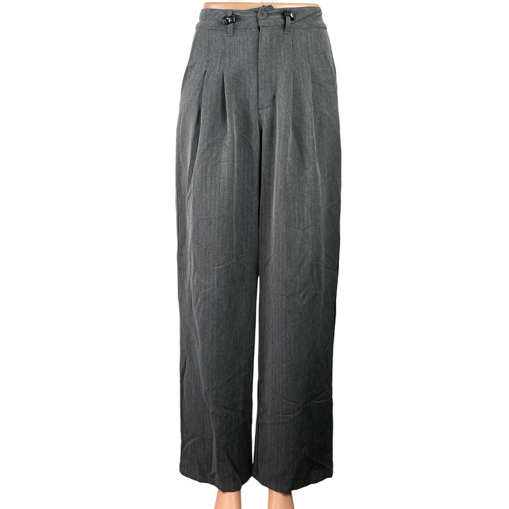 Disturbia Gray Herrongbone Pleated High Waist Wide Leg Trousers Dress Pants Sz 2