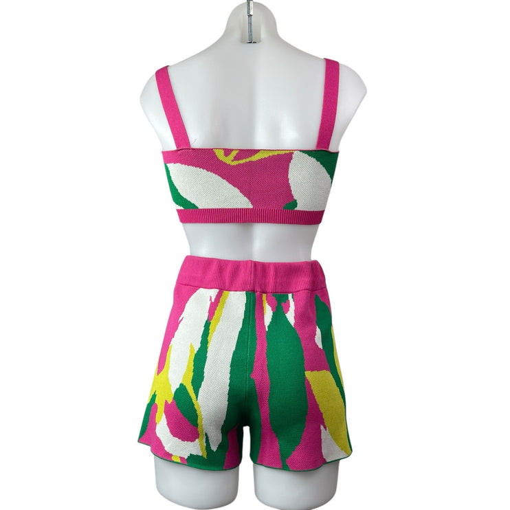 Women's Multicolor Printed Sleeveless Crop Tank Top & Mini Shorts Matching Set S