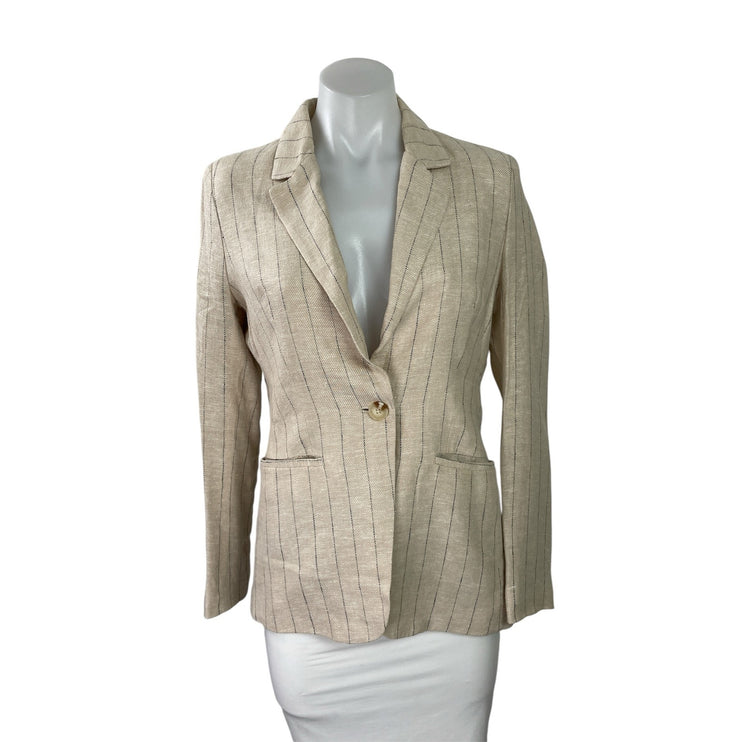 Jules & Leopold Womens Beige Linen Striped Notch Lapel Blazer Coat Jacket Size S