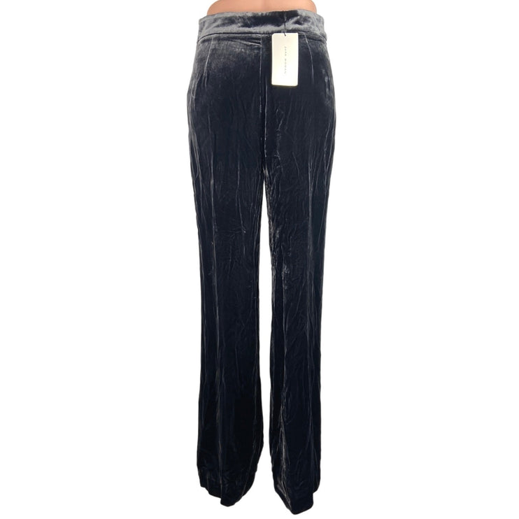 Zara Woman NWT Gray Silk Velvet High Rise Flared Pull On Stretch Ankle Pants XS