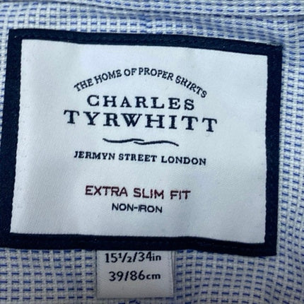 Charles Tyrwhitt Men's Blue Extra Slim Long Sleeve Button Down Shirt Top 15.5/L