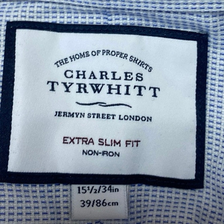 Charles Tyrwhitt Men's Blue Extra Slim Long Sleeve Button Down Shirt Top 15.5/L